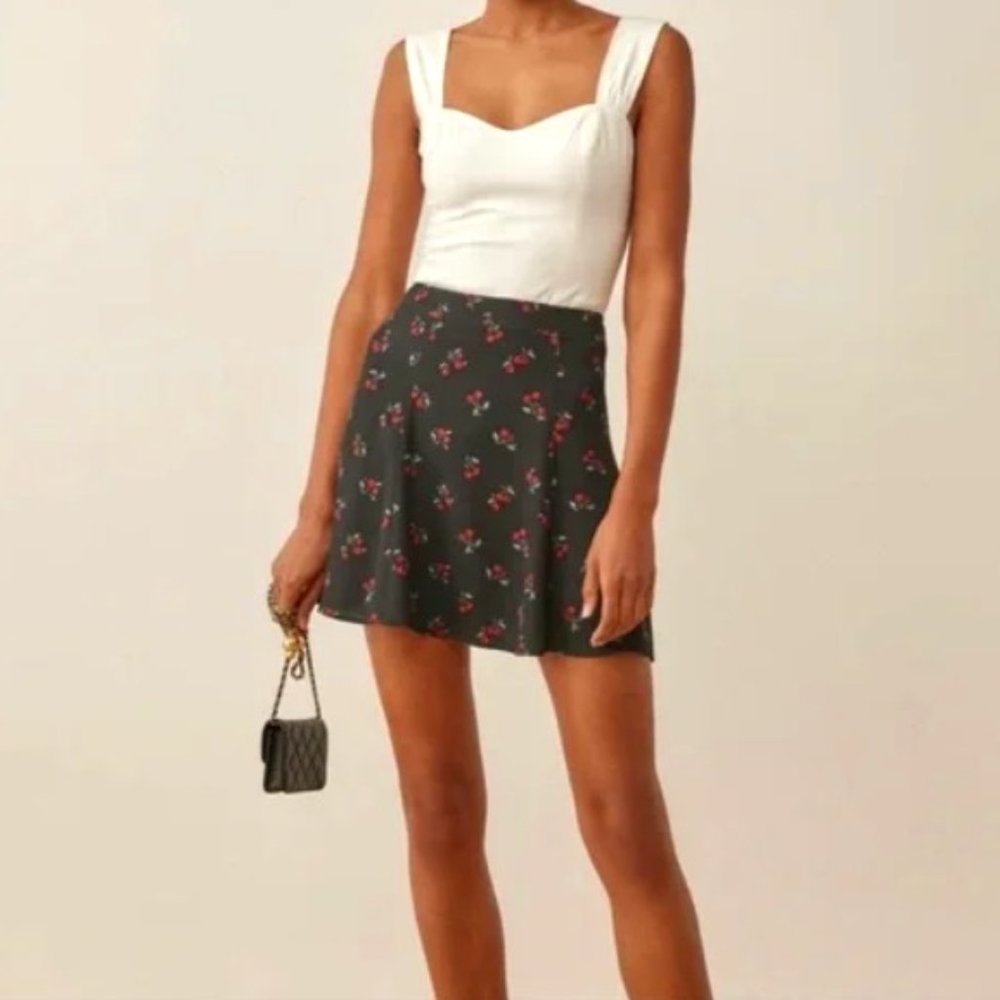 NEW Reformation Flounce Skirt in Black Cherry #482